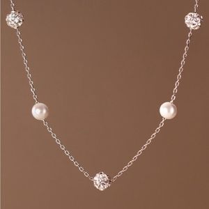 925 Sterling Silver Rhinestone Round Minimalist Necklace